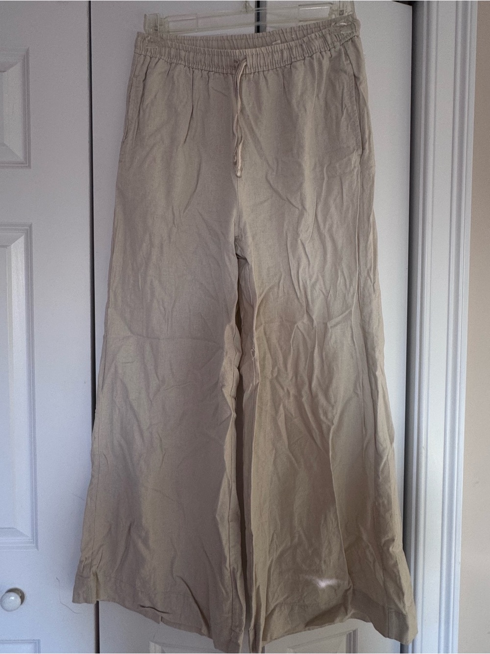 Max Studio Neutral linen Drawstring Wide Leg Pants
